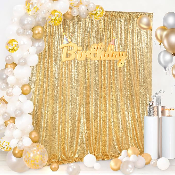 7ft x 7ft Gold Sequin Backdrop Curtain Glitter Photo Booth Backdrop | Glitter - Image 4