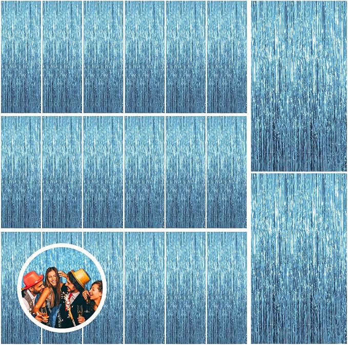 20 Pack Blue Backdrop Curtain Tinsel Streamers Ocean Themed Decor Birthday by BOMSI