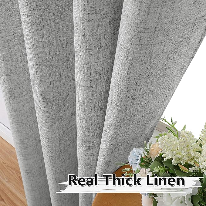 Tollpiz Short Linen Curtains Living Room Rod Pocket Semi Sheer Curtain Burlap - Image 3