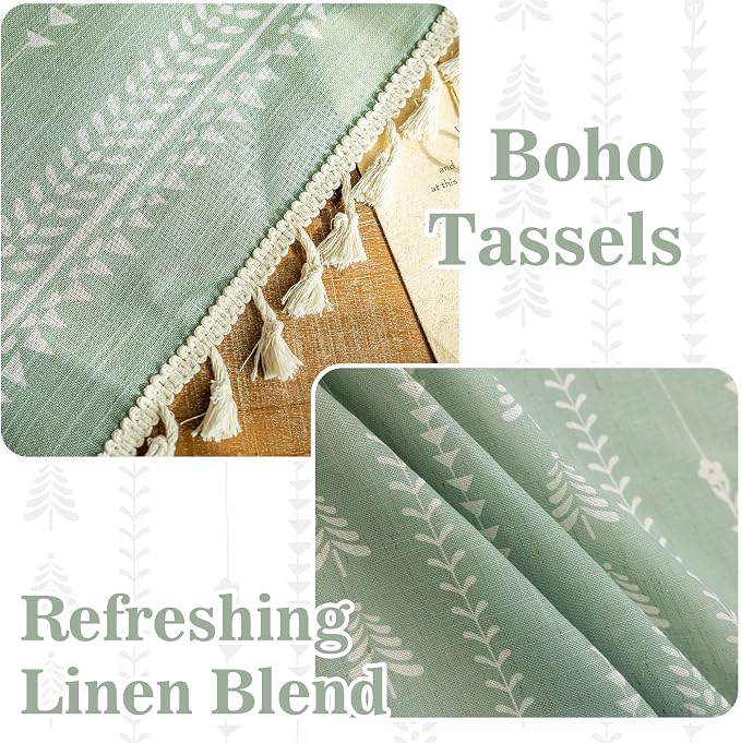 Boho Sage Green Curtains 63 inch Long - Image 3