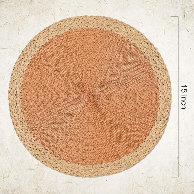 Round Placemats Set of 8, Woven Table Mats, Wide Edge, 15 Inch Diameter - Image 2