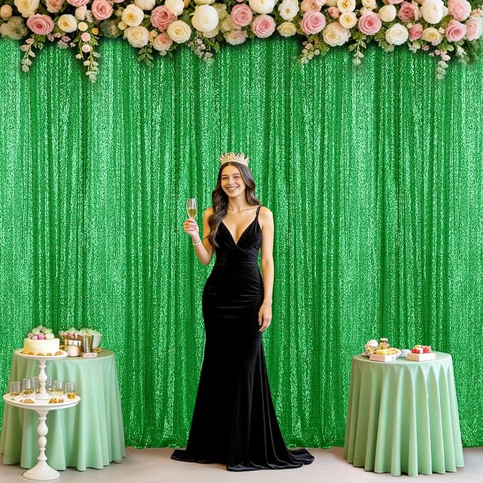 Sugargirl Grass Green Sequin Backdrop Curtain 4FTx8FT Glitter Grass Green - Image 9