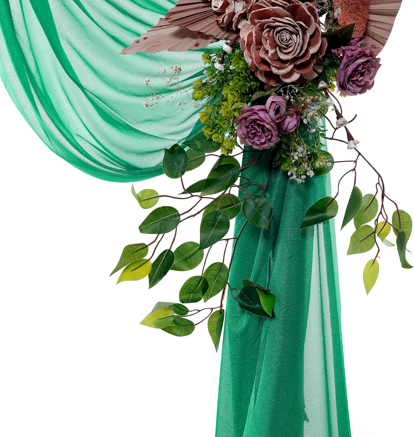 VDS Pack of 2 Panel (30 Inch X 50 Feet) Wedding Arch Draping Fabric Sheer Chiffon Fabric Drapery for Wedding Ceremony Reception Swag Backdrop Canopy Chuppah ARBO Altars Decoration (Emerald)