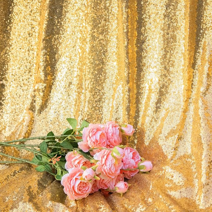 JYFLZQ Gold Sequin Backdrop Curtains 4ft x 8ft 2 Panel Glitter Photo Booth - Image 4