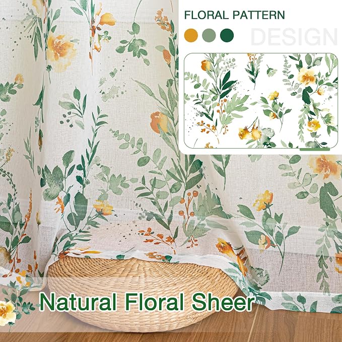 MYSKY HOME Green Sheer Floral Curtains 95 Inch Length - Image 6