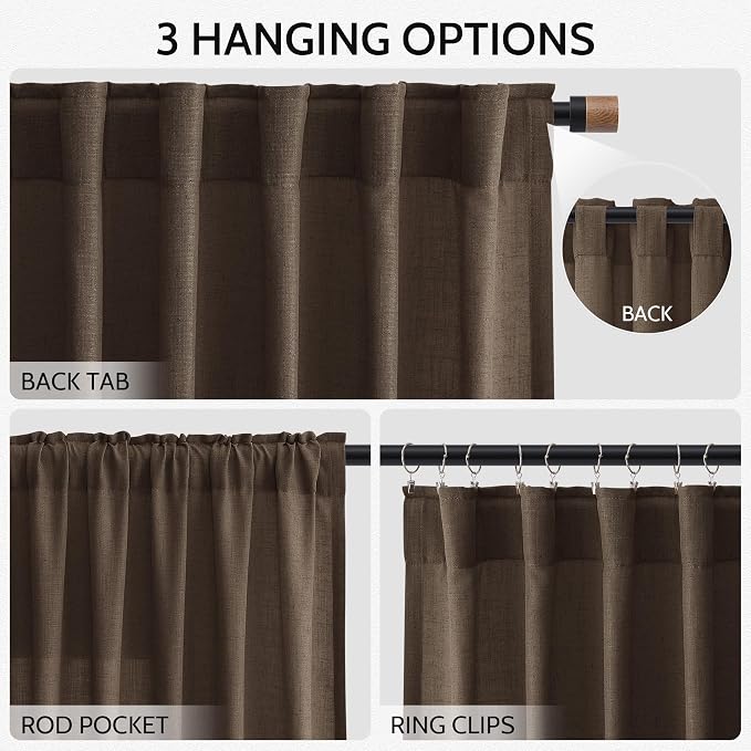 Chocolate Linen Curtains 84 Inch Length 2 Panels Set - Image 3