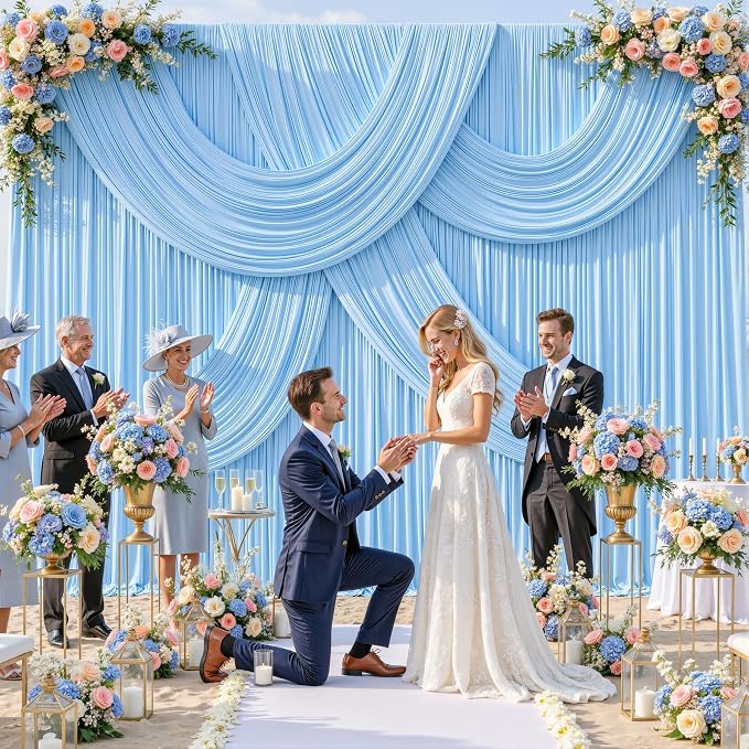 8 Panels Baby Blue Backdrop Curtains - Image 3