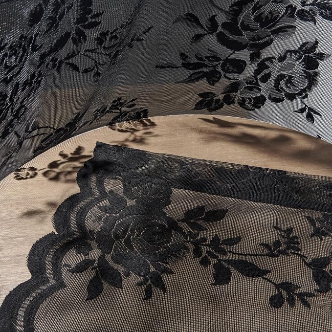 Black Lace Curtains 108 Inches Long Gothic Floral Sheer Curtains - Image 7