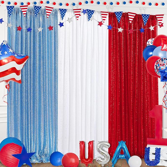 White Sequin Backdrop Curtain 4 Pack 2ft x 8ft Backdrop Birthday Background | - Image 3
