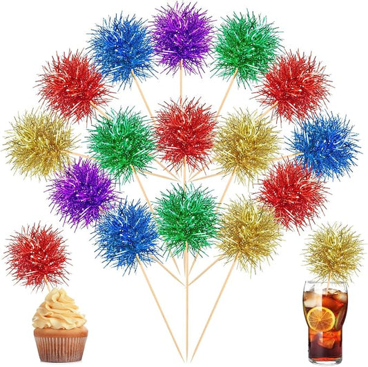 Chinco 100 Pcs Foil Firework Cupcake Toppers Sparkle Tinsel Cake Toppers Cake by Chinco