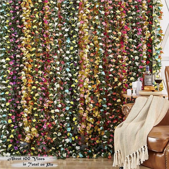 Artificial Flower Garland 8pcs 8.2ft Rose Vine Decor, Fall Champagne Flower | - Image 6