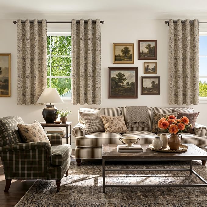 jinchan Taupe Damask Curtains 63 Inch Room Darkening Grommet 2 Panels | - Image 6