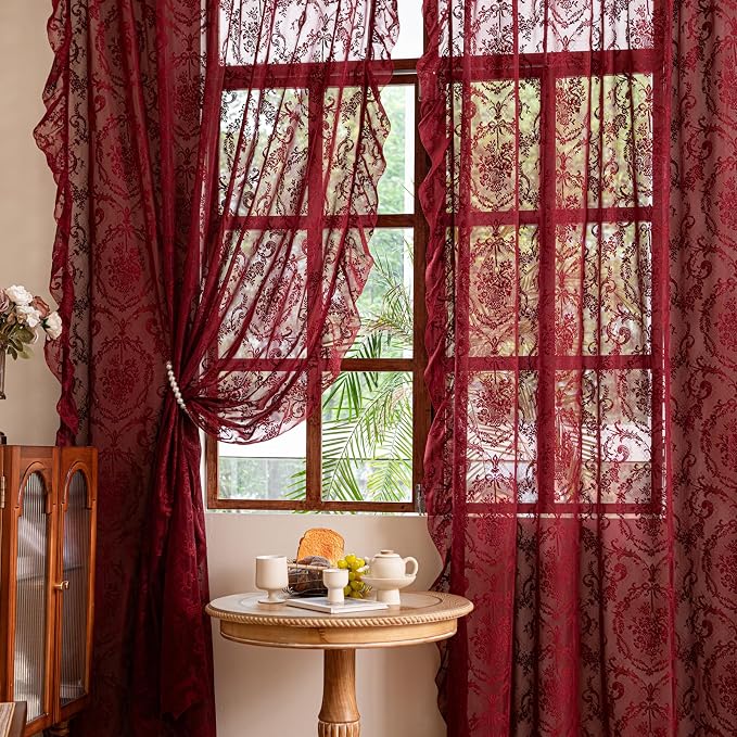 Deeprove Lace Sheer Burgundy Curtains by Deeprove