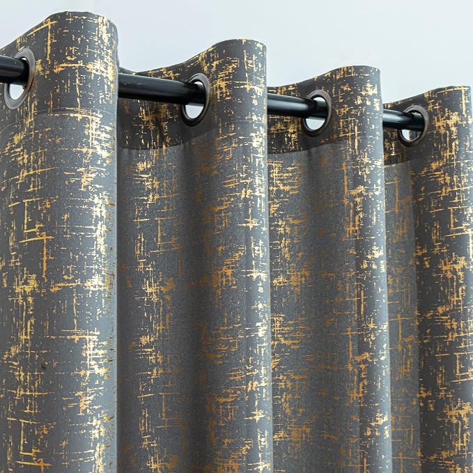 Taisier Home Gold Foil Print Linen Textured Curtains Geometric Dots Pattern - Image 3