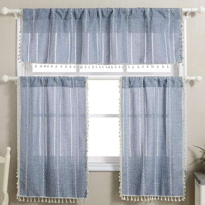 RoomTalks Boho Kitchen Curtains 36 Inch Length French Striped Farmhouse Vintage - Image 3