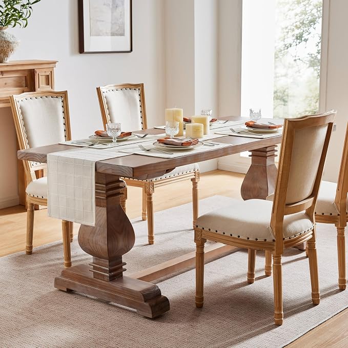 Linen Checked Farmhouse Table Runner, 13x60 Inches Ivory | Raised Grid Design - Image 3