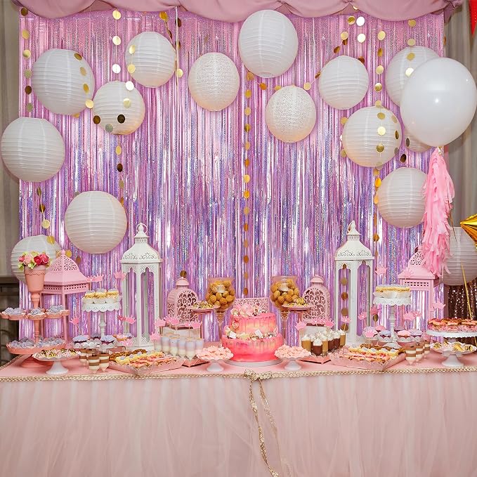 7 Pack 3.3 x 9.9 ft Holographic Pink Tinsel Streamers Party Decorations | Foil - Image 4