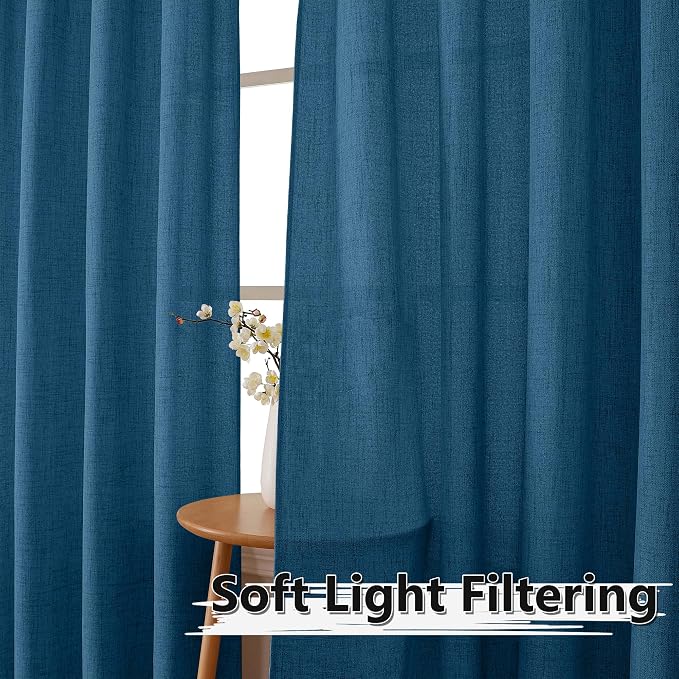 Tollpiz Short Linen Curtain Living Room Rod Pocket Semi Sheer Curtains Burlap - Image 2