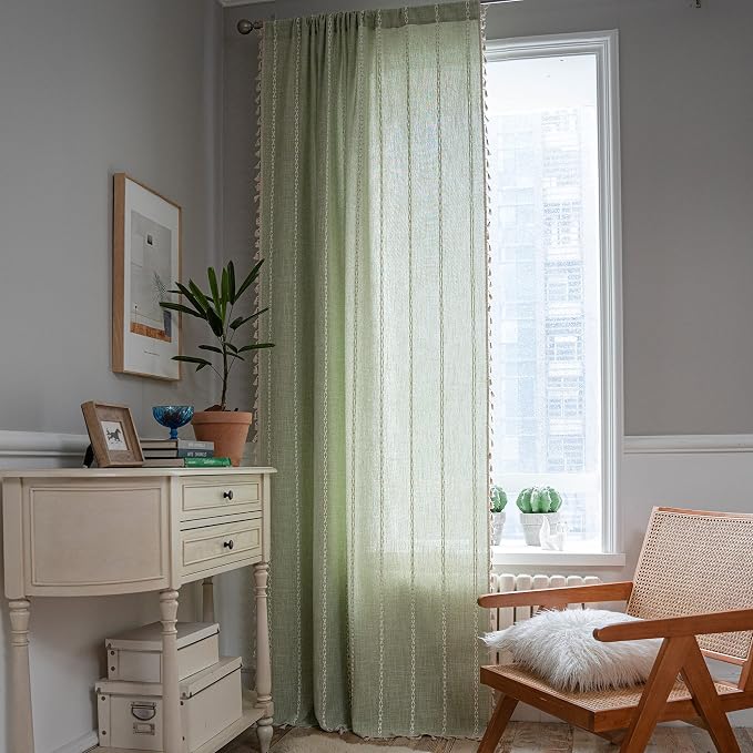 Sutuo Home Sage Green Boho Curtains - Image 2