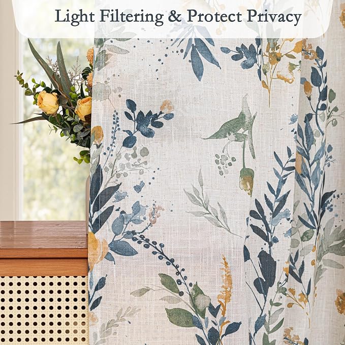 MYSKY HOME Floral Linen Curtain 1 Panel - Image 2