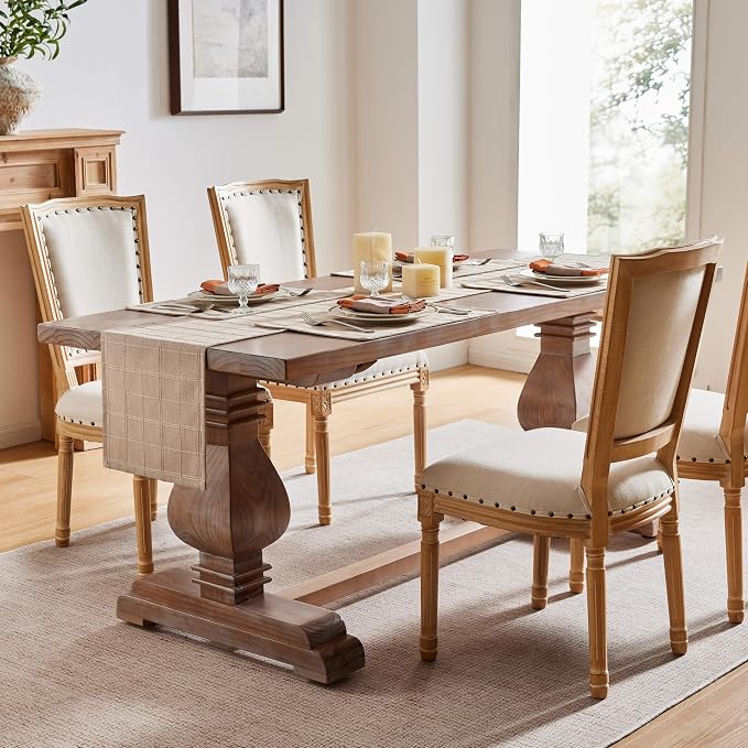 Linen Checked Farmhouse Table Runner, 13x36 Inches Taupe | Raised Grid Design - Image 3