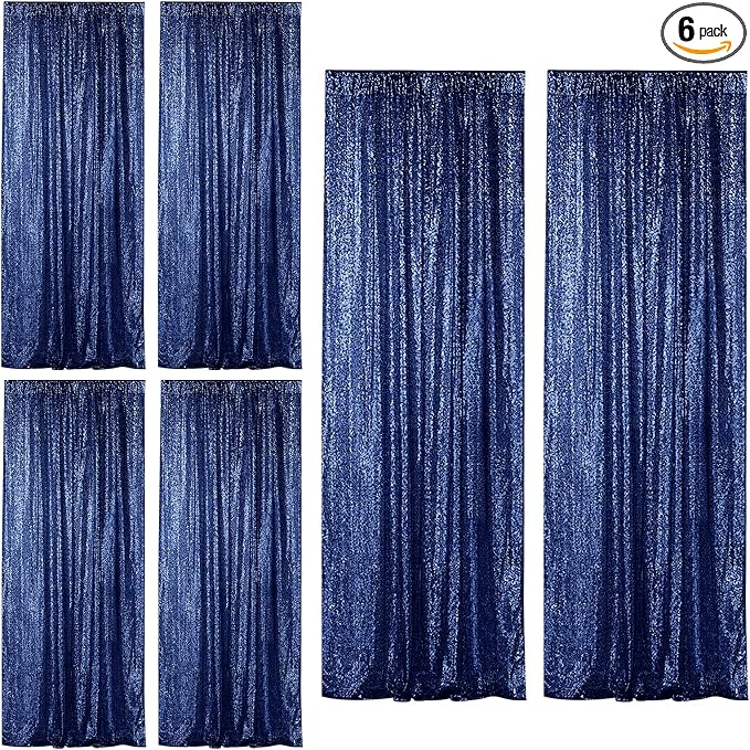 Sugargirl Navy Sequin Backdrop Curtain 6 Panels 2FTx8FT Glitter Navy Background by Sugargirl