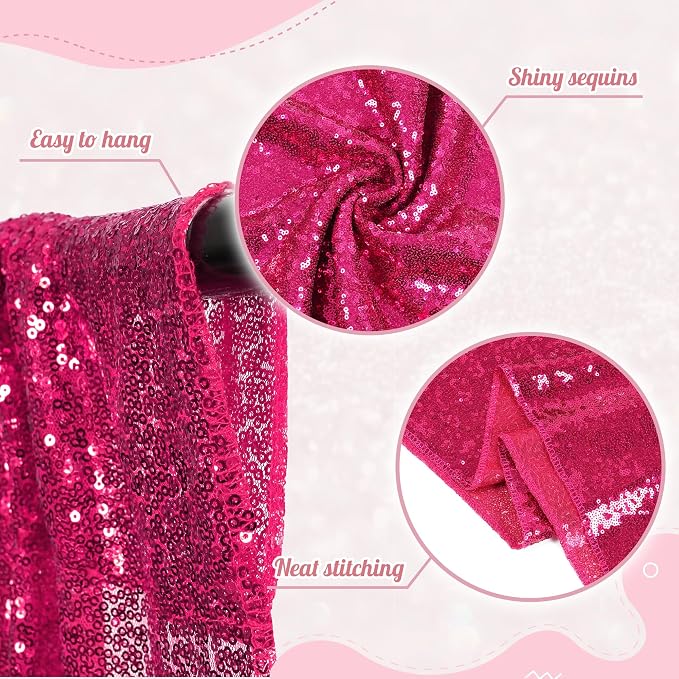 PartyDelight Hot Pink Sequin Backdrop 8x8ft Sparkly Photo Curtain | 4 Inch Rod - Image 2