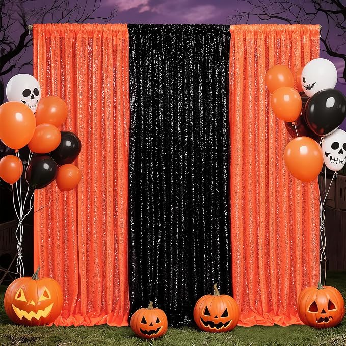 Orange Sequin Backdrop Curtains, 2 Panels 2FTx8FT Orange Curtain Backdrop - Image 7