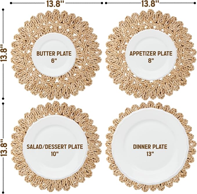 13.8" Corn Husk Woven Round Placemats Set of 12 - Image 3