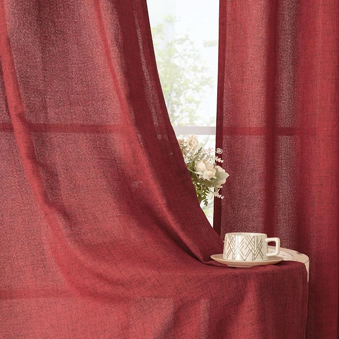 YoungsTex Burgundy Red Linen Curtains 63 Inch Length - Image 3