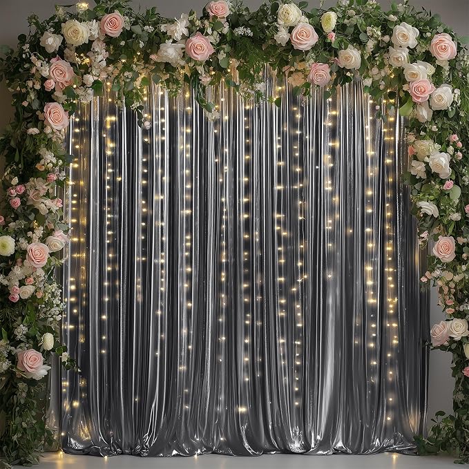 10ftx10ft Black Silver Glitter Sequin Backdrop Curtain - Image 4