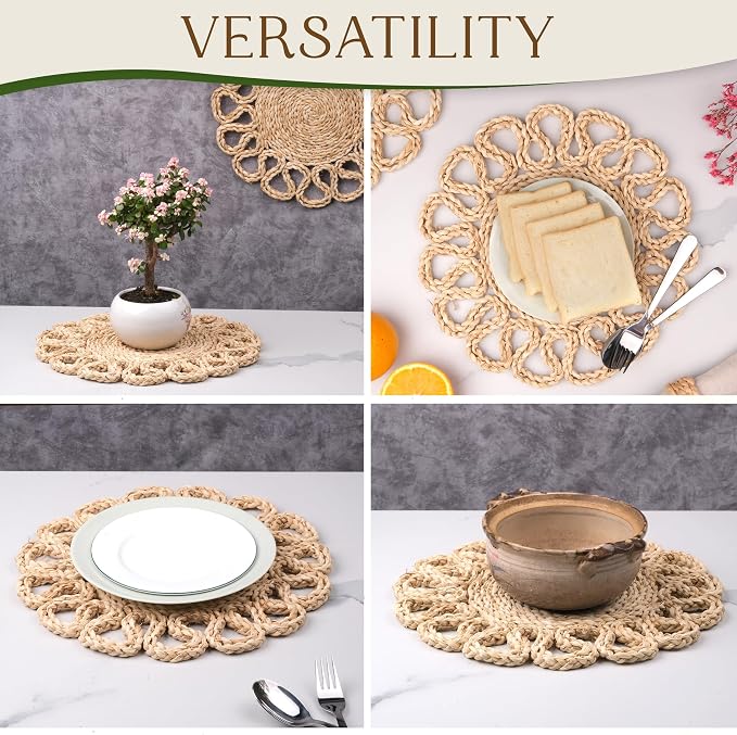 13.8" Corn Husk Woven Round Placemats Set of 4 - Image 5