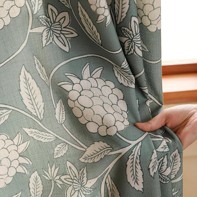 Designer Vintage Linen Printed Curtains, 2 Panels, Floral Pattern Draps - Image 8