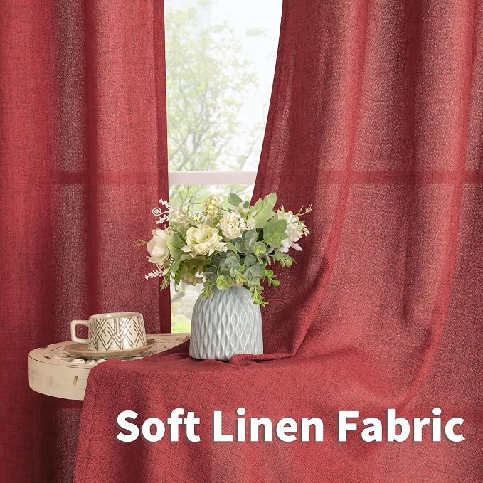 YoungsTex Burgundy Red Linen Curtains 63 Inch Length - Image 6