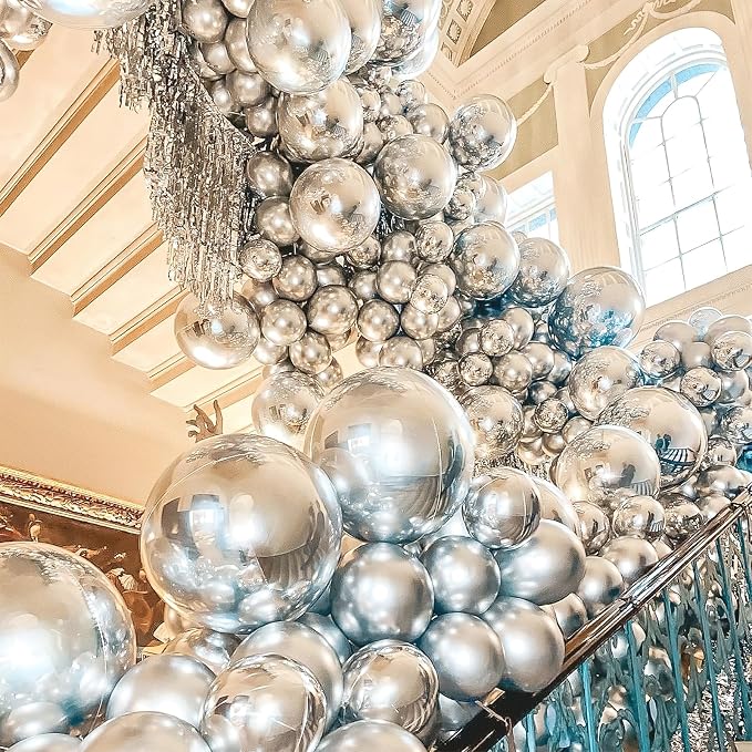 PartyWoo Silver Balloons 50pcs Latex Helium Balloons 12 Inch | Birthday Wedding - Image 4