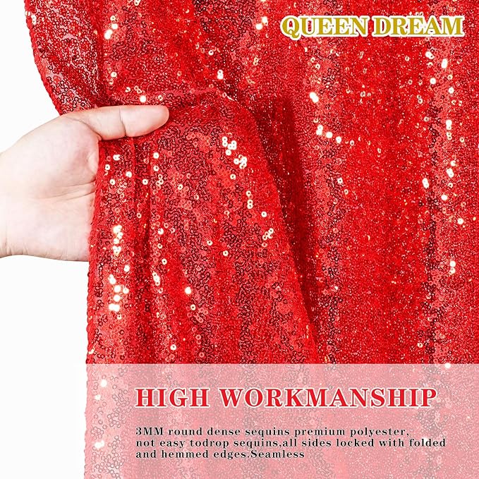 Red Curtains Birthday Sequin Backdrop, 3 Pack 2ft x 8ft Party Background | - Image 4