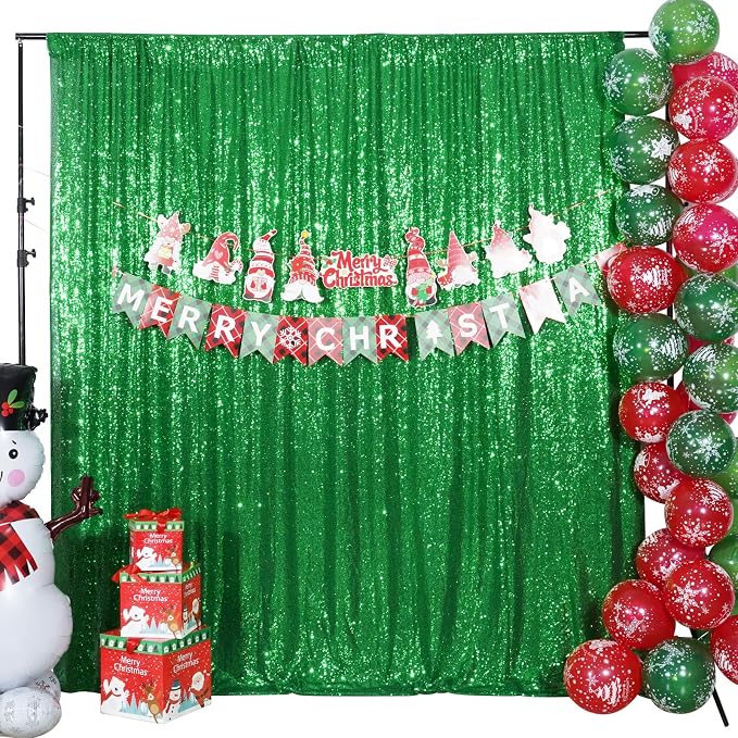 Poise3EHome 8FT x 10FT Green Sequin Photography Backdrop Curtain - Image 8