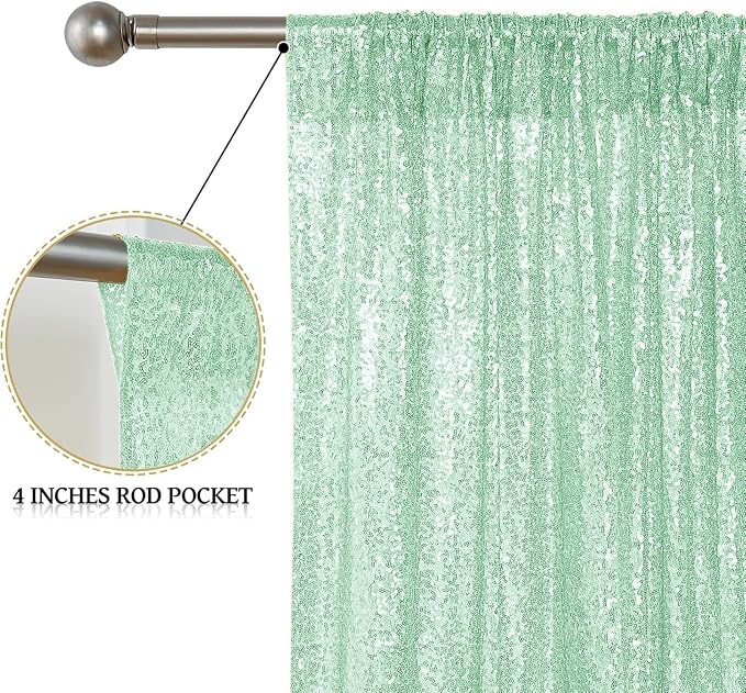 Sugargirl Mint Green Sequin Backdrop Curtain 4 Panels 2FTx8FT Glitter Mint - Image 5