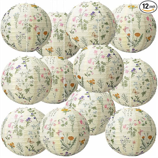 Honoson 12 Pcs Wildflower Paper Lanterns Spring Floral Wildflower Party by Honoson