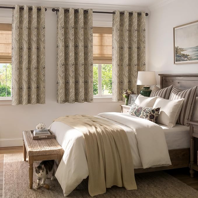 jinchan Taupe Damask Curtains 63 Inch Room Darkening Grommet 2 Panels | - Image 7