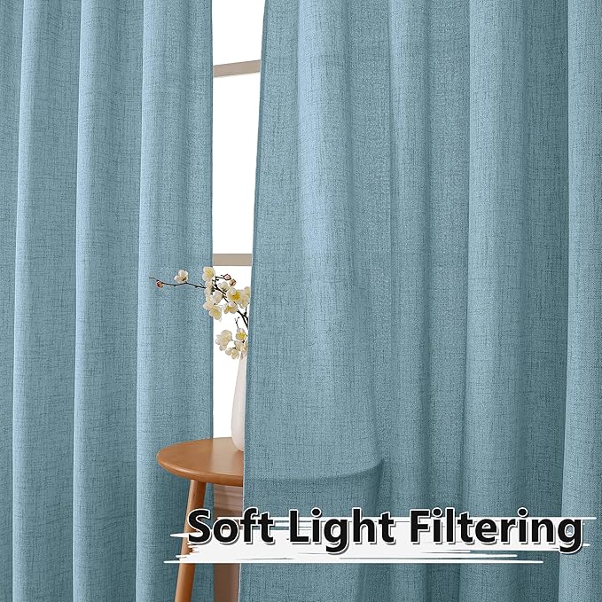 Tollpiz Linen Tier Curtain Rod Pocket Semi Sheer Half Kitchen Curtains Burlap - Image 2