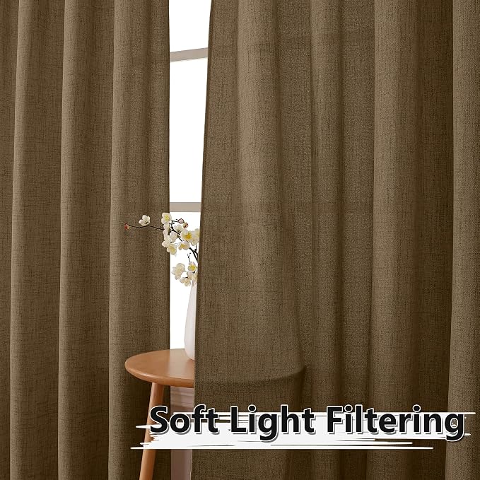 Tollpiz Short Linen Curtain Living Room Rod Pocket Semi Sheer Curtains Burlap - Image 2