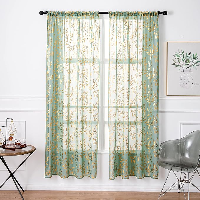 Sutuo Home Green Sheer Curtains 84 Inch Length 2 Panels Set, Privacy Voile - Image 2