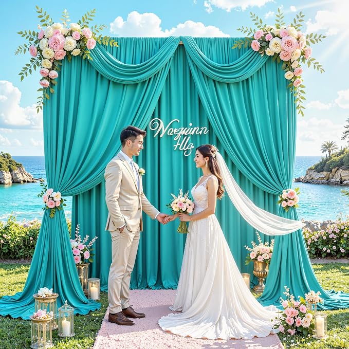 10 ft x 30 ft Wrinkle Free Turquoise Backdrop Curtain - Image 6