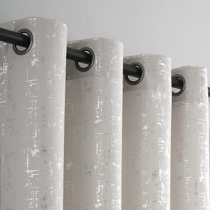 Taisier Home Silver Foil Print Linen Textured Curtains Geometric Dots Pattern by TaisierHome