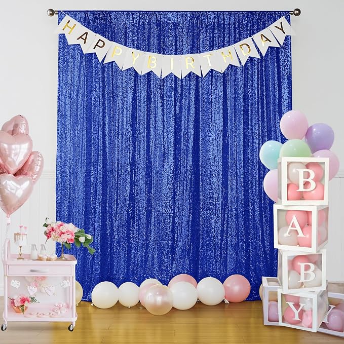 Sugargirl Royal Blue Sequin Backdrop Curtain 7FTx7FT Glitter Royal Blue - Image 2