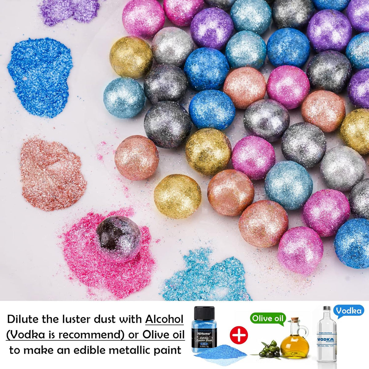 NiHome Edible Food-Grade Glimmer Powder Glitter Luster Dust Metallic Food Decorating Sprinkle Glimmery Dust for Drink Wine Beverage Cake Candy Dessert Bakery Restaurant Vegan (0.18oz/5g, Blue)