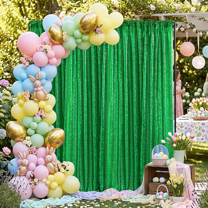 Green Sequin Backdrop Curtains-2 Panels 2FTx8FT Green Backdrop - Image 6
