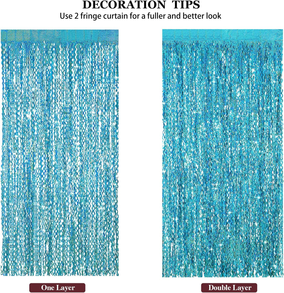 4 Pack Teal Aqua Blue Wavy Foil Fringe Curtains Party Decorations - 3.3 ft x 6.6 ft Sparkle Streamer Tinsel Curtain Party Photo Backdrops for Birthday Party Christmas Graduation Decoration