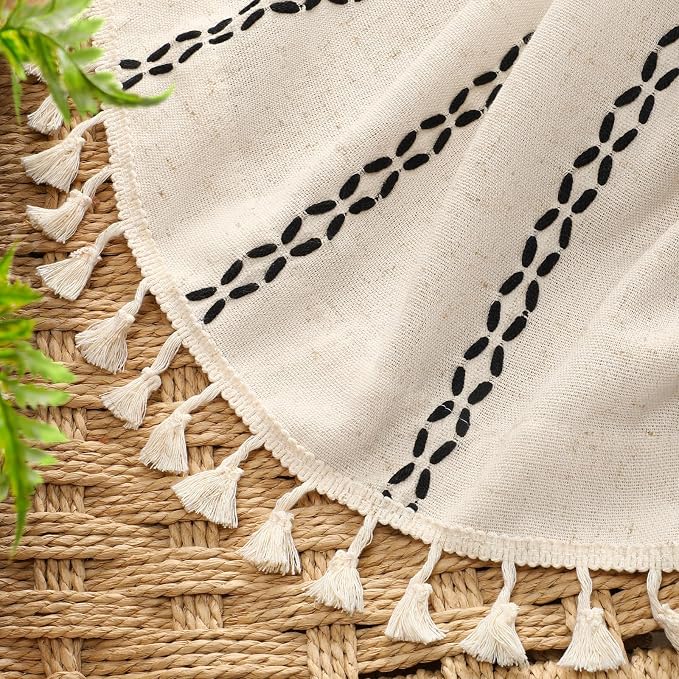 Beige 100% Boho Blackout Curtains 72 Inch 2 Panels - Image 3